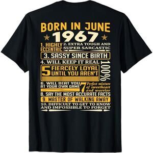 NWT ~ Men's Black Cotton " Born In June 1967 " T-Shirt ~ Size LARGE